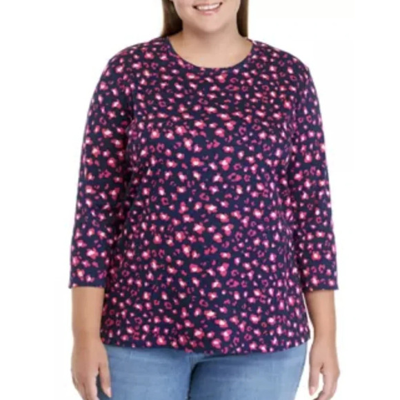 NWOT Kim Rogers Plus Size Long Sleeve Allover Print Top 2X - Picture 1 of 6